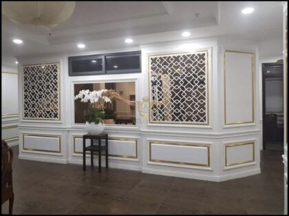 Thi công phào chỉ PU nhũ vàng