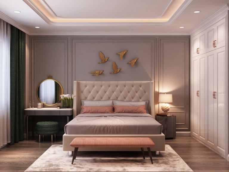 thiết kế nội thất phòng ngủ tân cổ điển nhẹ nhàng