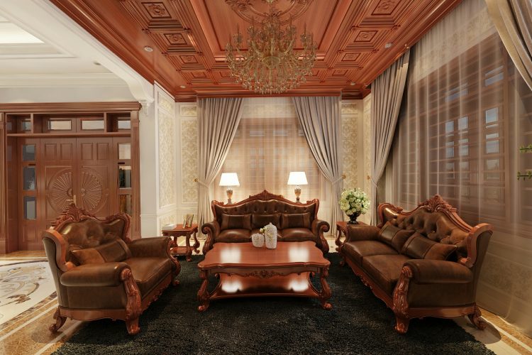 Thiết kế nội thất biệt thự tân cổ điển gỗ tự nhiên