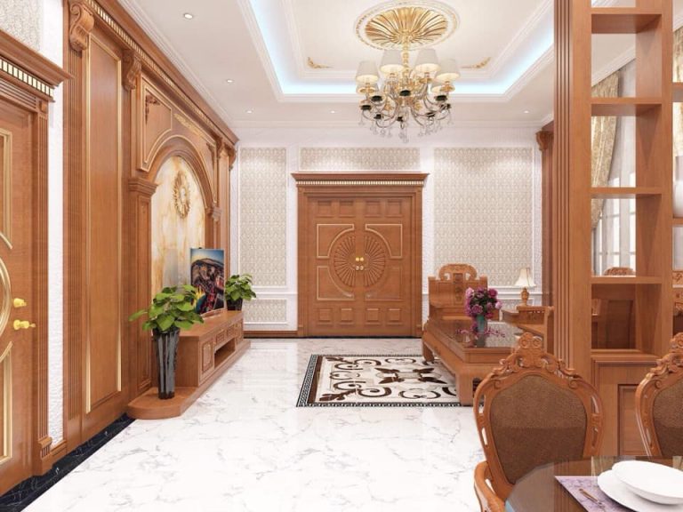 Thiết kế nội thất biệt thự tân cổ điển gỗ tự nhiên