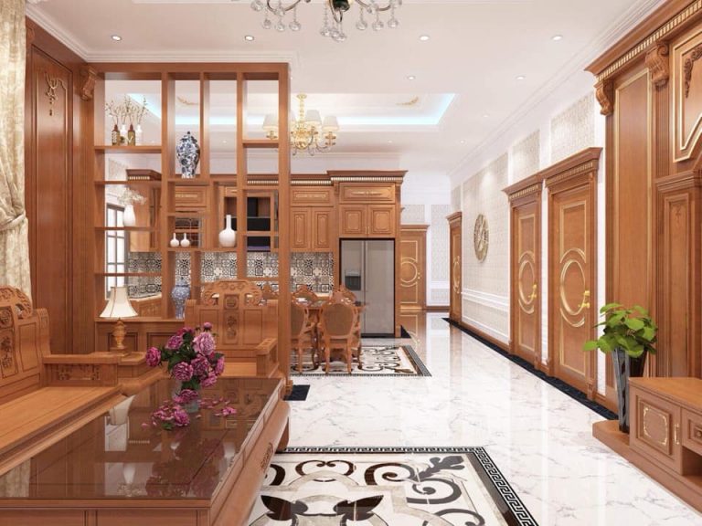 Thiết kế nội thất biệt thự tân cổ điển gỗ tự nhiên
