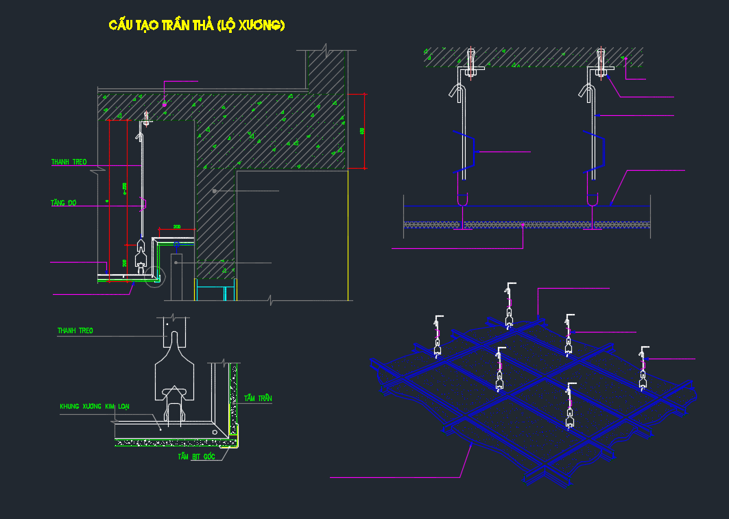 File cad vách thạch cao thạch lộ xương